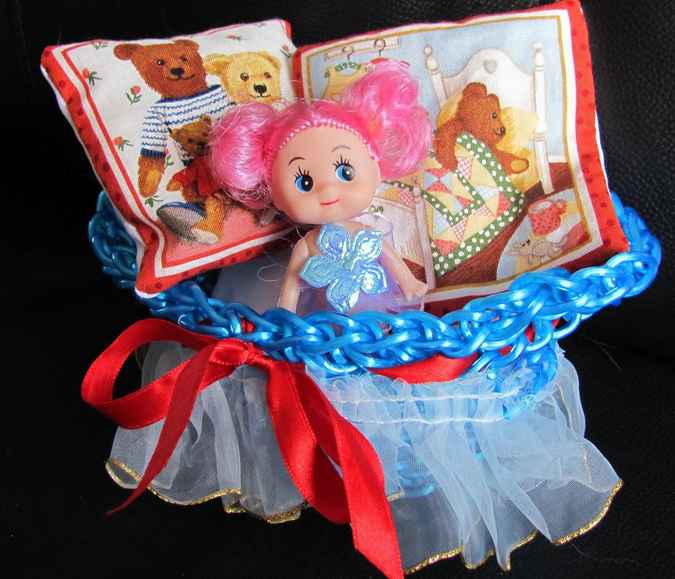 large image of art item: doll &ndash; doll with crocheted cradle