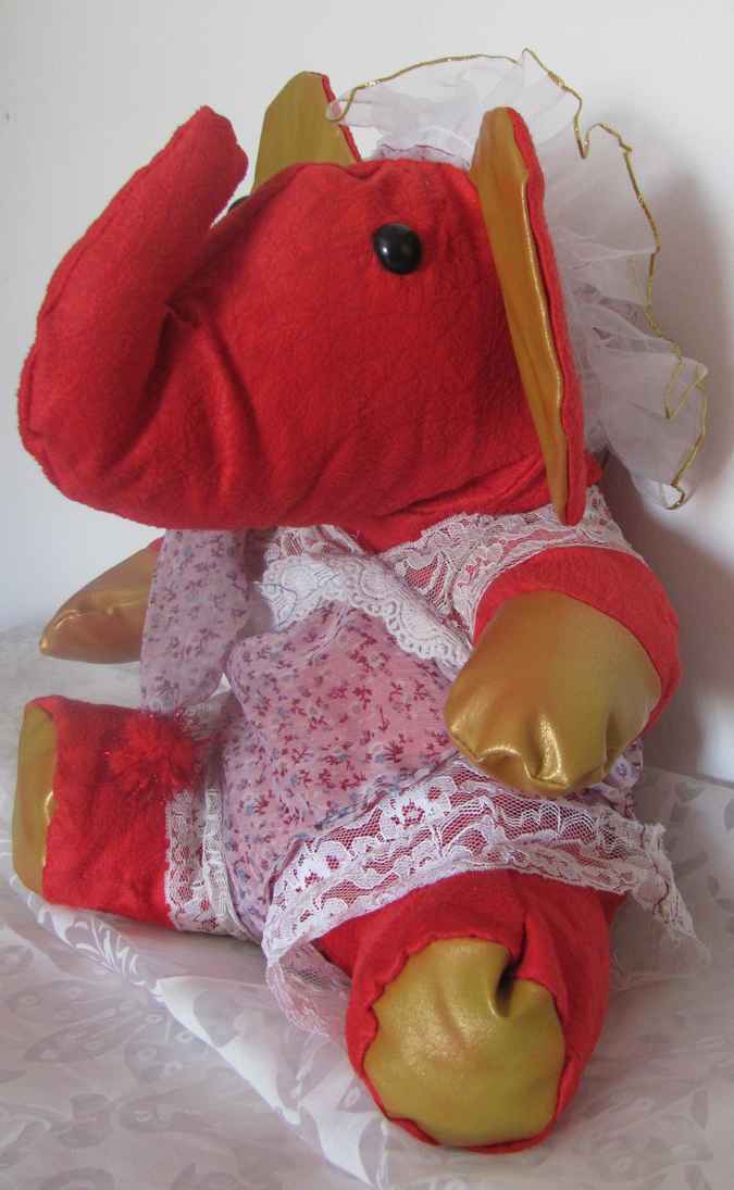 large image of art item: doll &ndash; elephant red gold