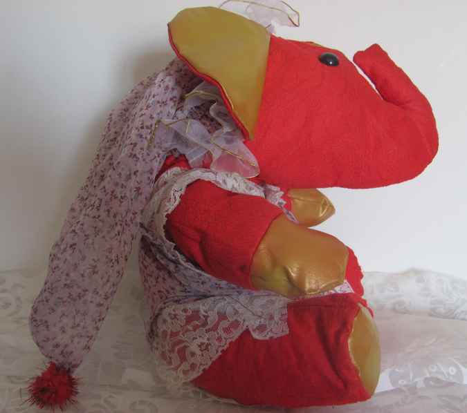 large image of art item: doll &ndash; elephant red gold