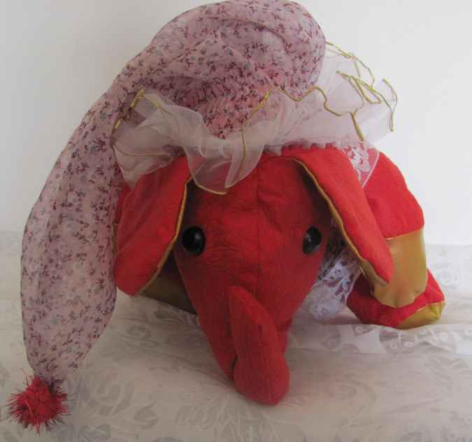 large image of art item: doll &ndash; elephant red gold