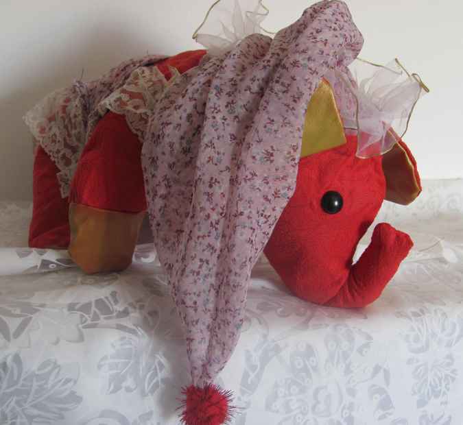 large image of art item: doll &ndash; elephant red gold