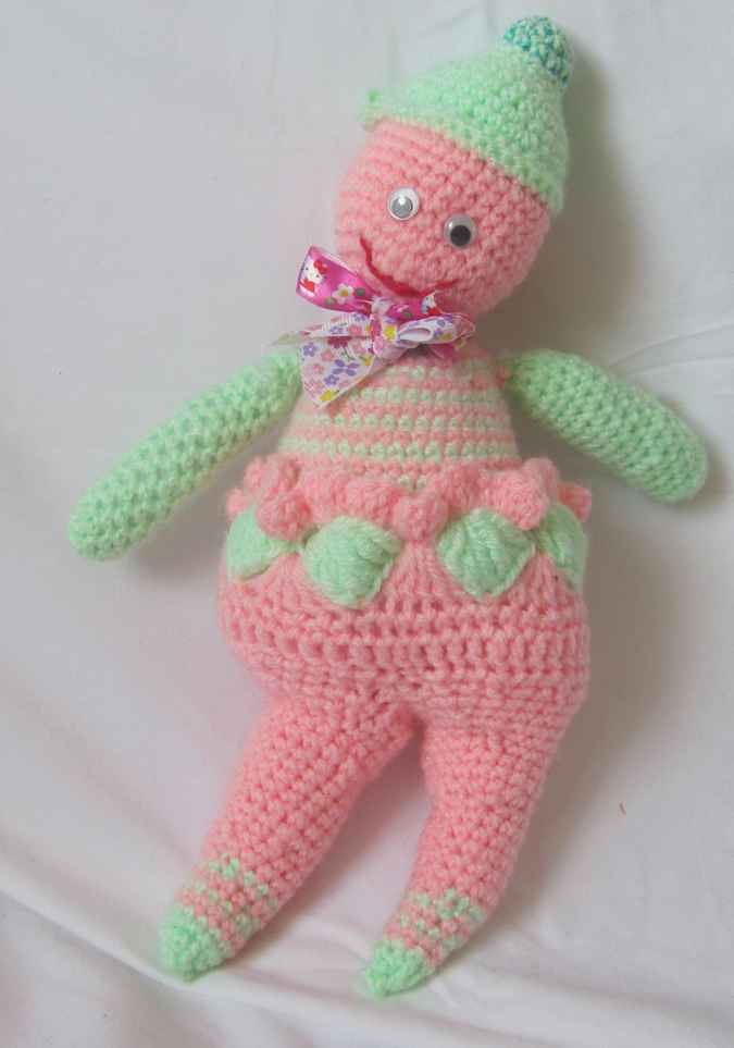 large image of art item: doll &ndash; pink green doll crochet