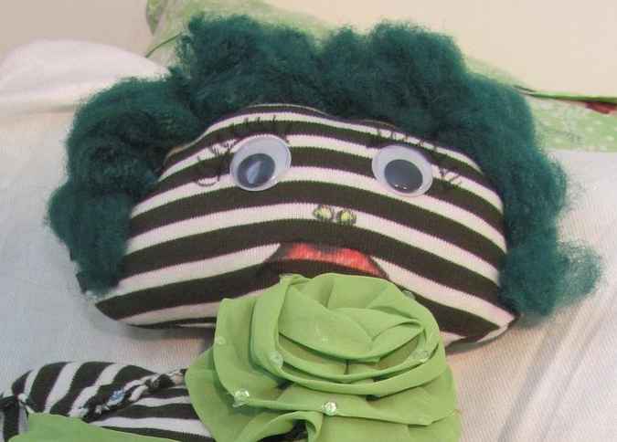 large image of art item: doll &ndash; striped quilt