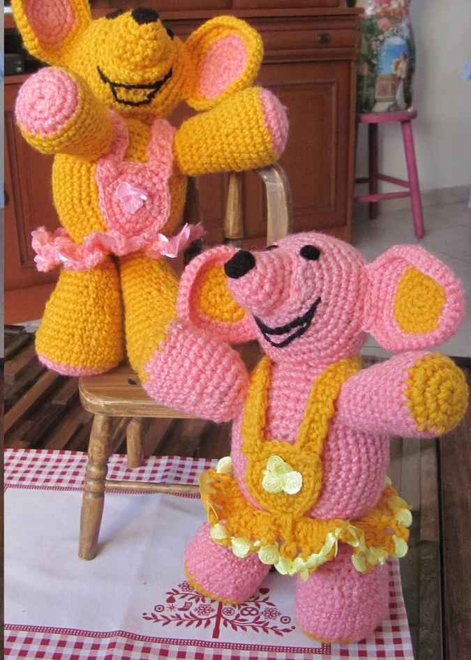 large image of art item: doll &ndash; teddy bears pink yellow
