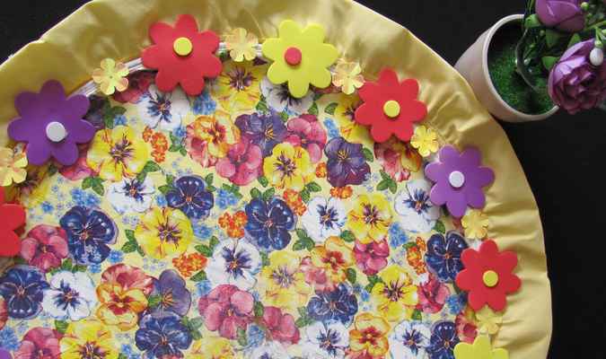 large image of art item: decor &ndash; plate purple and red and yellow flowers