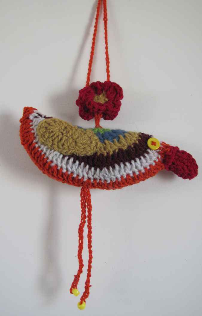 large image of art item: decor &ndash; bird crochet orange white