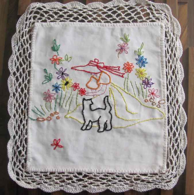 large image of art item: decor &ndash; needlework woman and dog