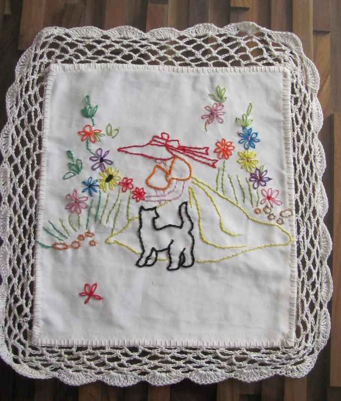 large image of art item: decor &ndash; needlework woman and dog