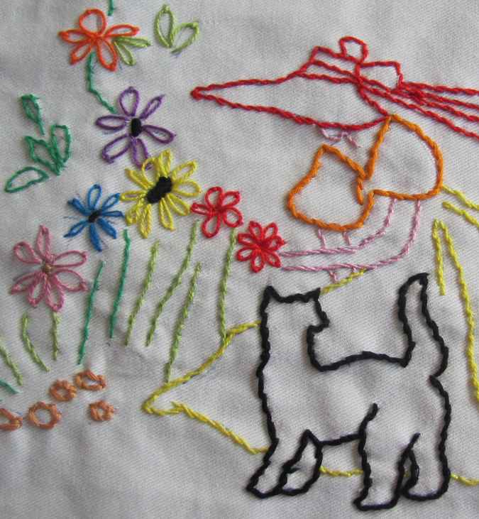 large image of art item: decor &ndash; needlework woman and dog