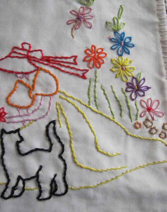 large image of art item: decor &ndash; needlework woman and dog