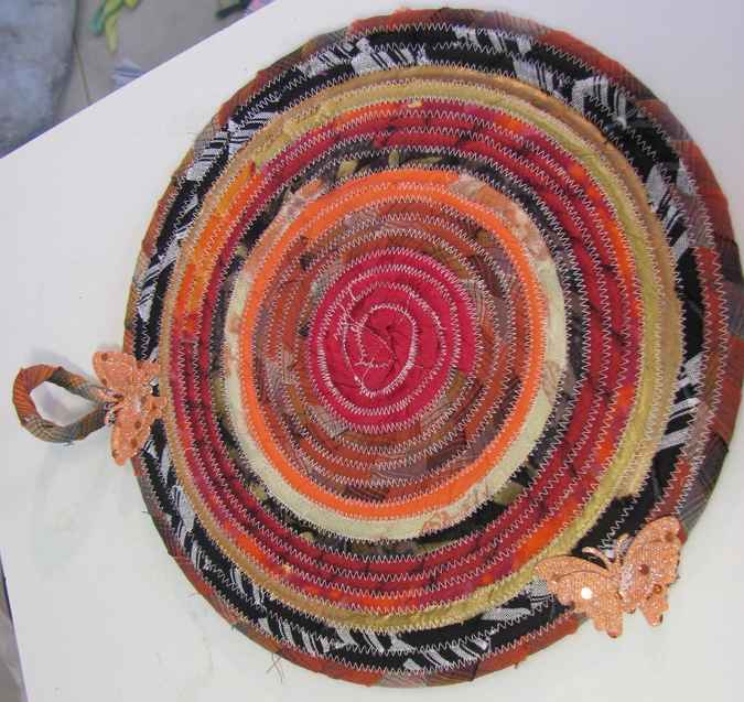 large image of art item: decor &ndash; potholder crimson orange ochre