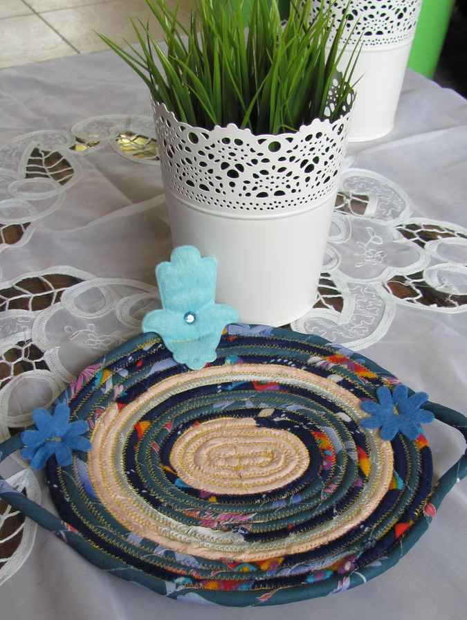 large image of art item: decor &ndash; potholder hamsa cyan blue white