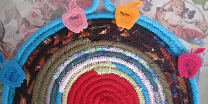 large image of art item: decor &ndash; potholder apples red black cyan