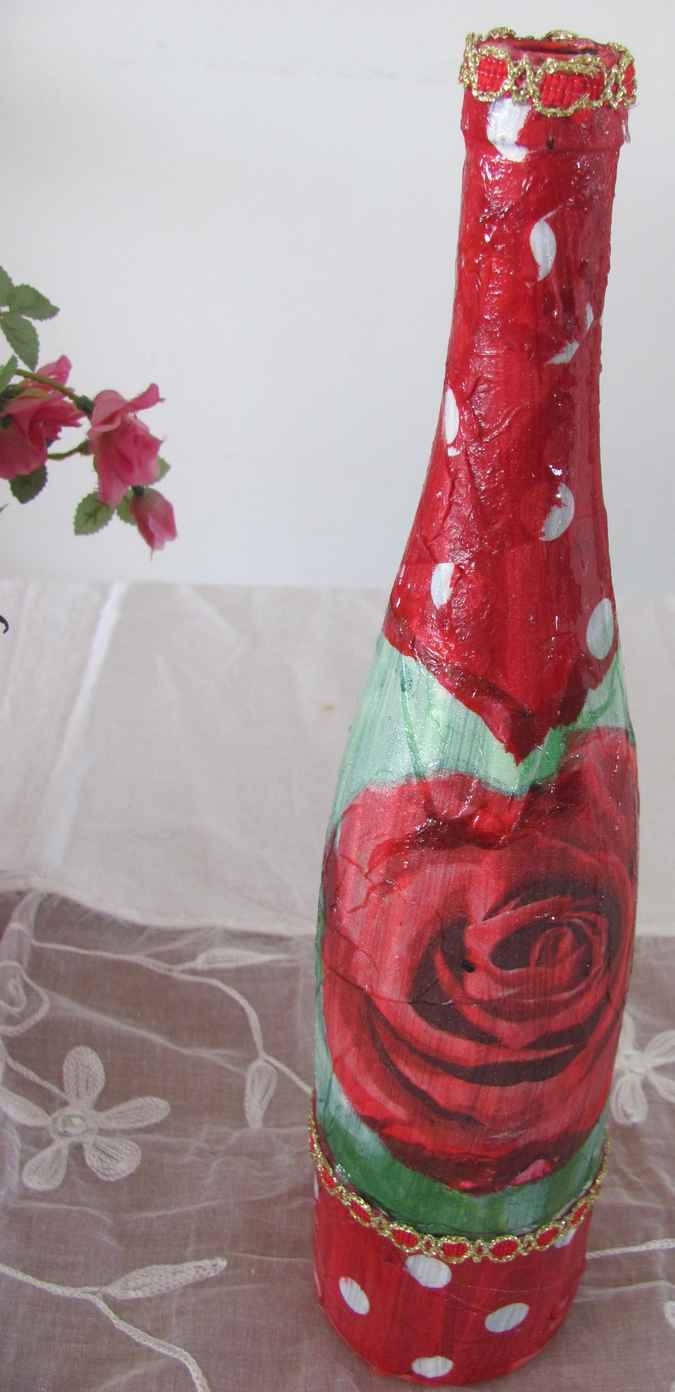 large image of art item: decor &ndash; flask red rose long