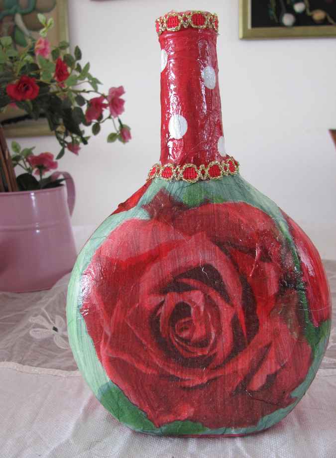 large image of art item: decor &ndash; flask red rose wide