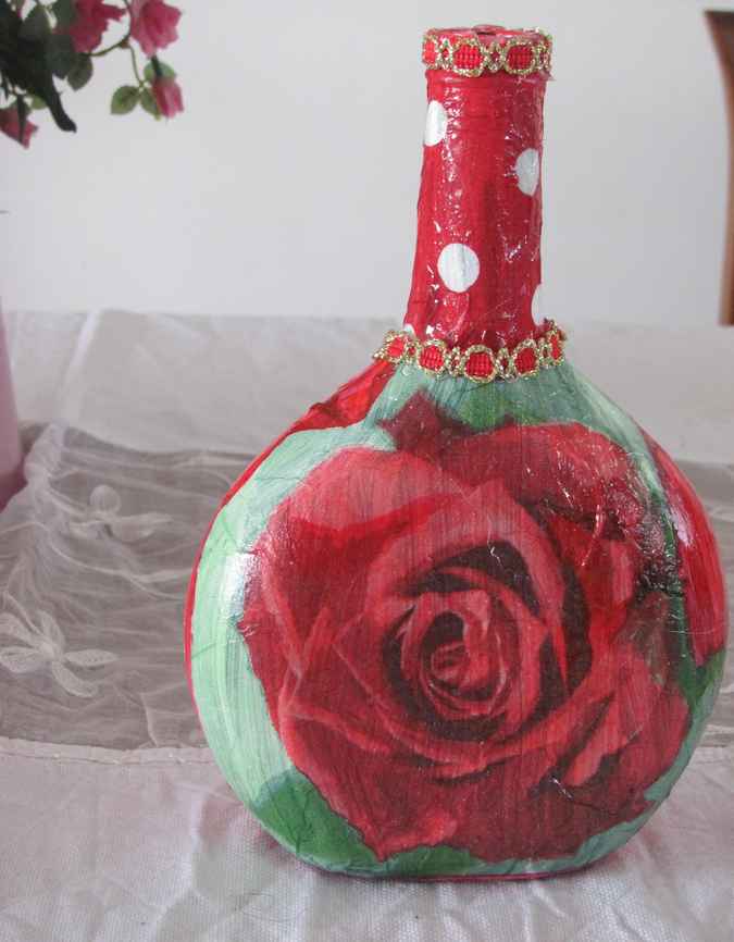 large image of art item: decor &ndash; flask red rose wide