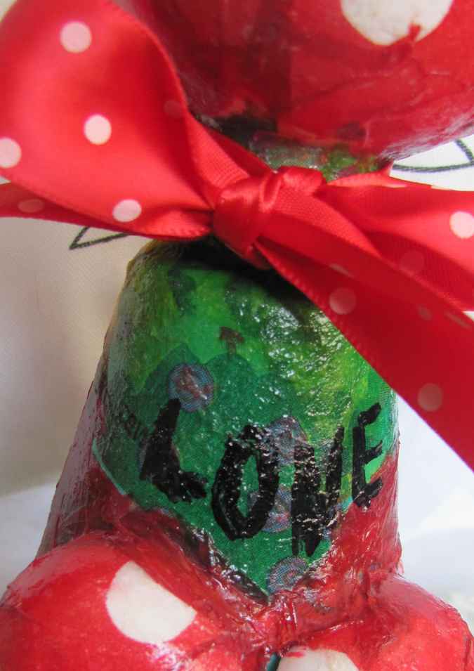 large image of art item: decor &ndash; flask green red white sphere mushroom