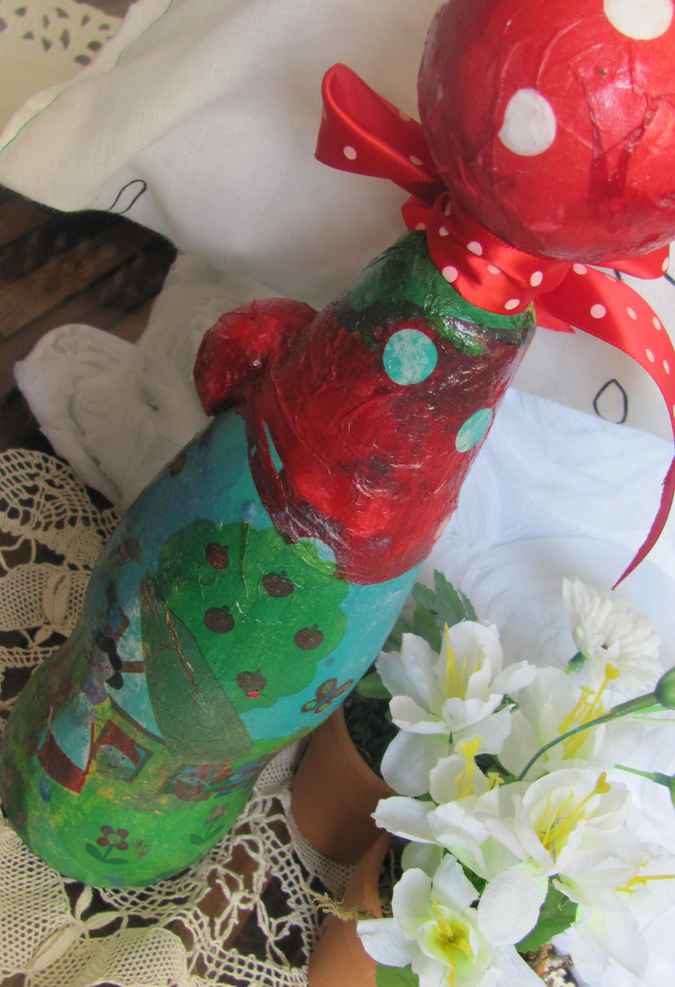 large image of art item: decor &ndash; flask green red white sphere mushroom