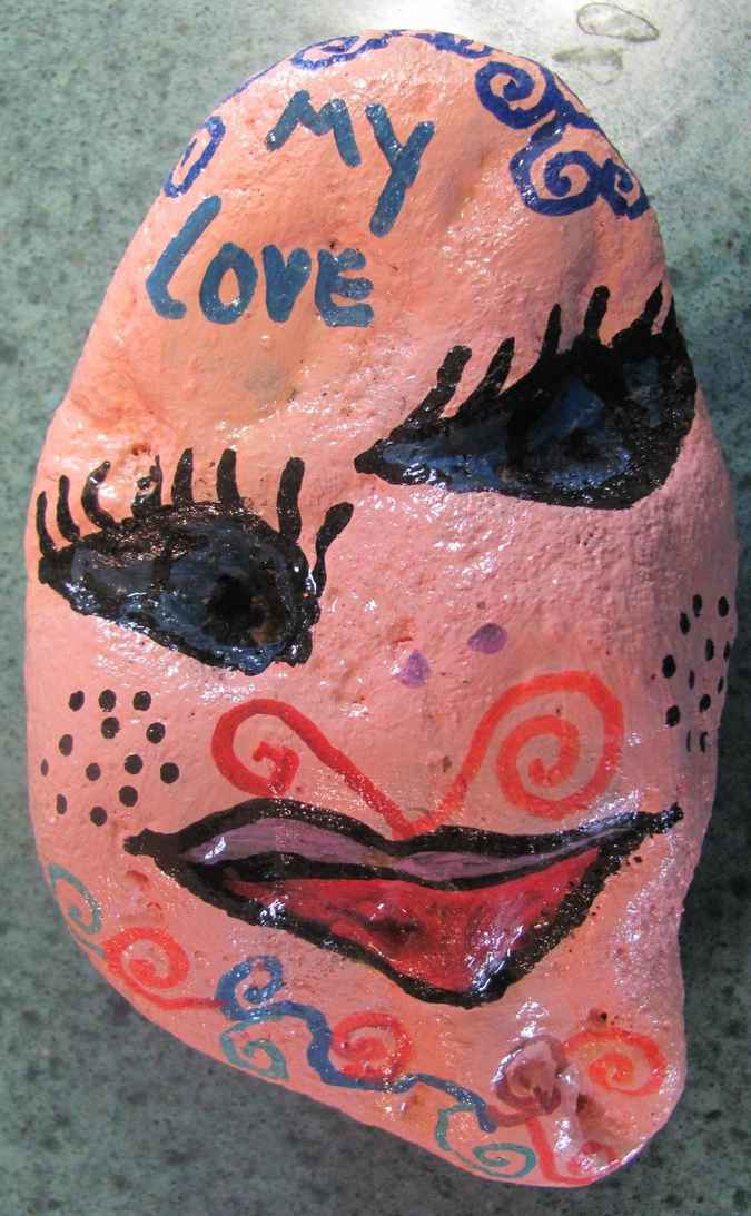 large image of art item: painted stone with 'my love' inscription